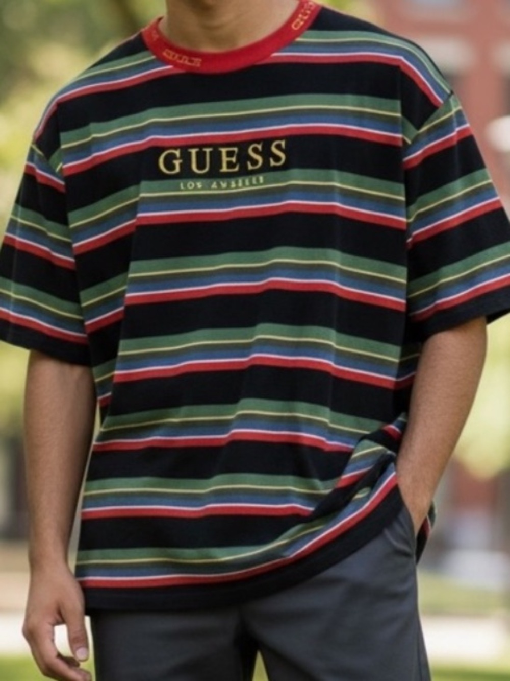 90s VTG GUESS Striped Logo Tee